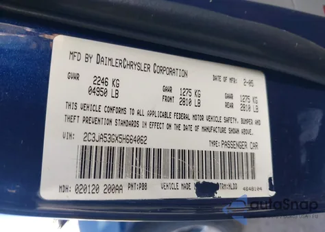 2005 Chrysler 300 Touring z USA, uszkodzony, nr VIN 2C3JA53GX5H664062